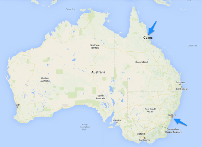 Cairns and Sydney